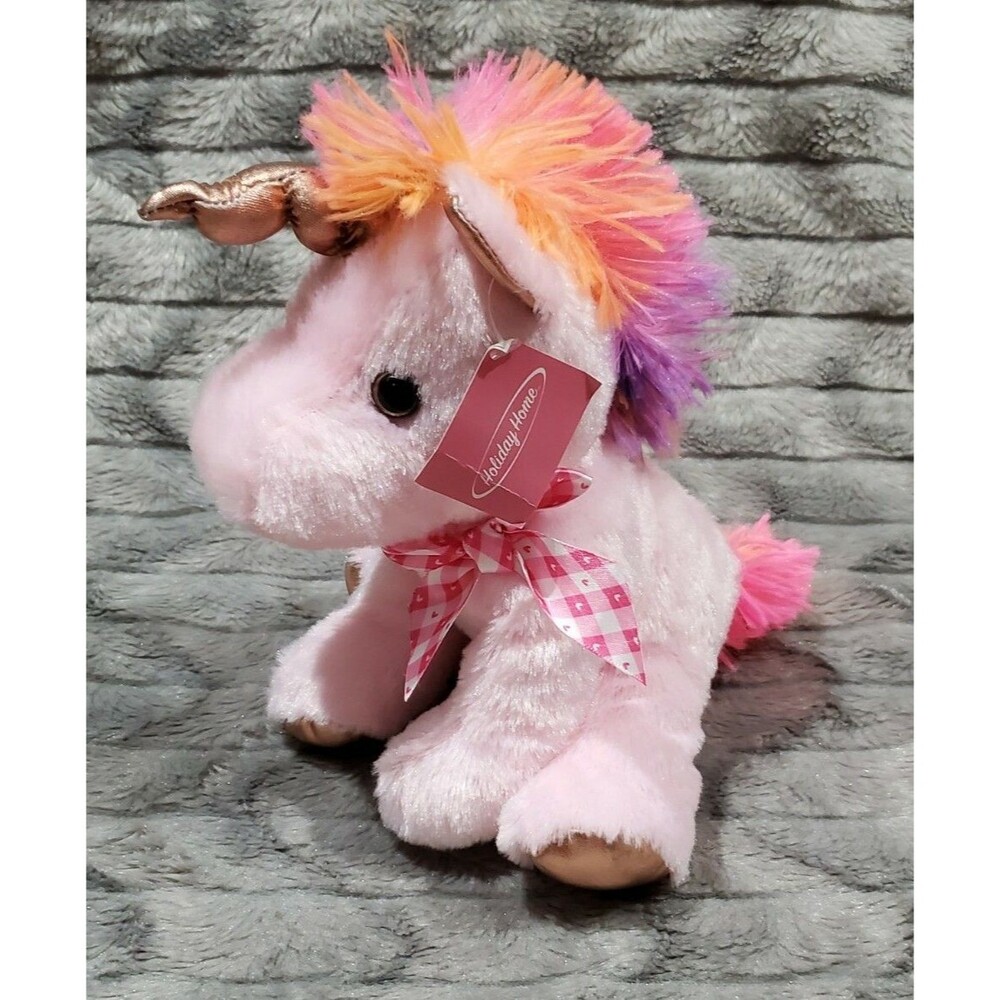 Pink Unicorn Rainbow Rose Gold Plush Stuffed Toy Animal 8" NWT